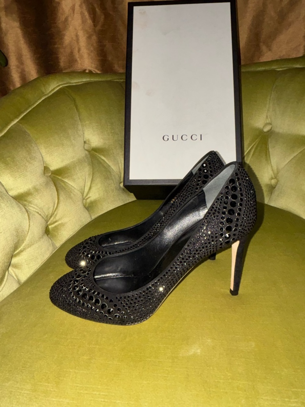 Gucci Studs Pumps 38 Ladies' Black 338727 Rhinestone - Picture 5 of 12